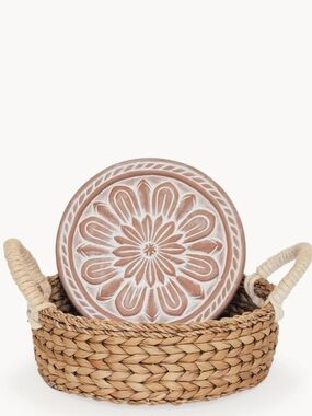 Korissa Handmade Terracotta Bread Warmer Floral Woven Seagrass Basket